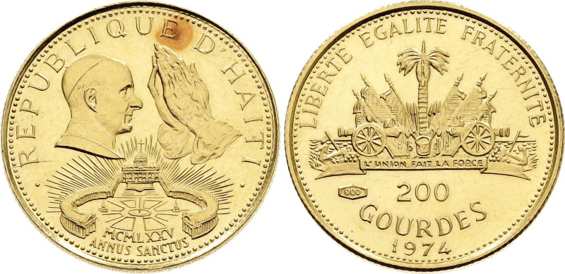 Haiti 200 Gourdes 1974

KM# 115, N# 86844; Gold (.900) 2.91 g.; Holy Year; Min...