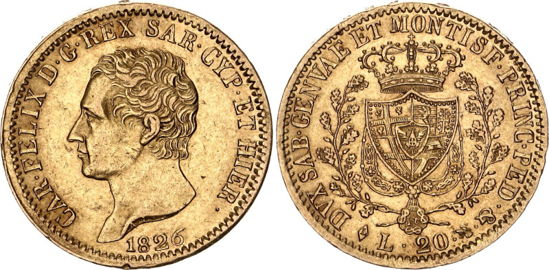 Italian States Sardinia 20 Lire 1826 L

KM# 118.1, N# 32234; Gold (.900) 6.45 ...