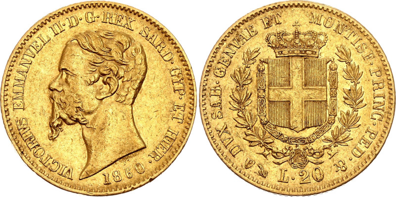 Italian States Sardinia 20 Lire 1860 F/P

KM# 146.2, N# 3660; Gold (.900) 6.39...