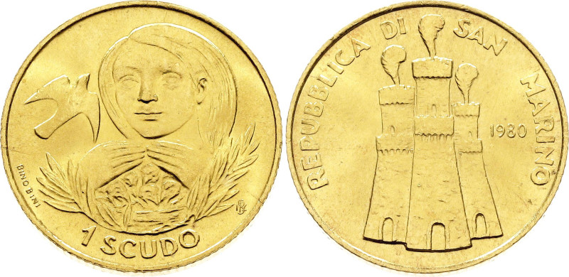 San Marino 1 Scudo 1980 IPZS

KM# 113, N# 93723; Gold (.917) 3.00 g.; Justice;...