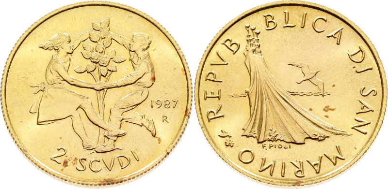 San Marino 2 Scudi 1987 R

KM# 212, N# 95087; Gold (.917) 6.78 g.; European Ye...