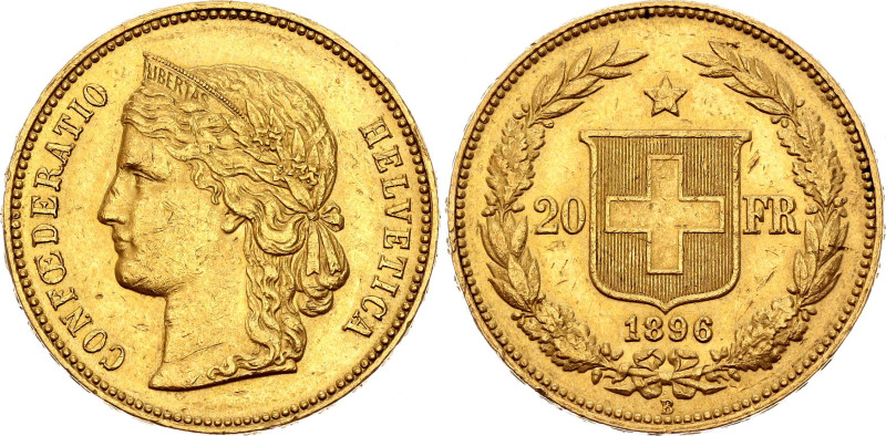 Switzerland 20 Francs 1896 B

KM# 31.3, N# 20901; Gold (.900) 6.45 g.; Liberta...