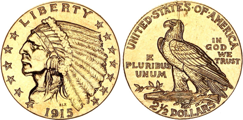 United States 2-1/2 Dollars 1915

KM# 128, N# 6158; Gold (.900) 4.18 g.; India...