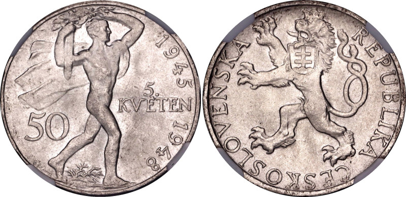 Czechoslovakia 50 Korun 1948 NGC MS65

KM# 25, Schön# 32, N# 12635; Silver; 3r...