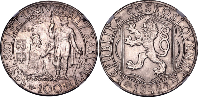 Czechoslovakia 100 Korun 1948 NGC MS63

KM# 26, Schön# 33, N# 6515; Silver; 60...
