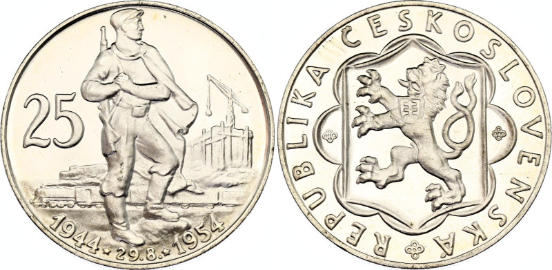 Czechoslovakia 25 Korun 1954

KM# 41, N# 24050; Silver., Proof; 10th Anniversa...