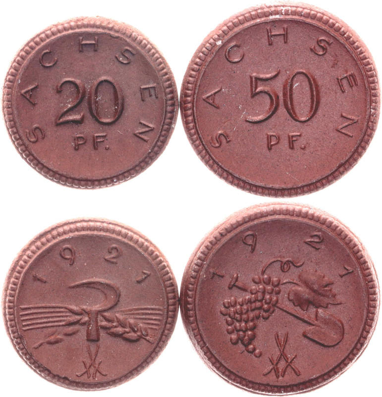 Germany - Weimar Republic Saxony 20 - 50 Pfennig 1921

Scheuch# 31a, 34a; Porc...