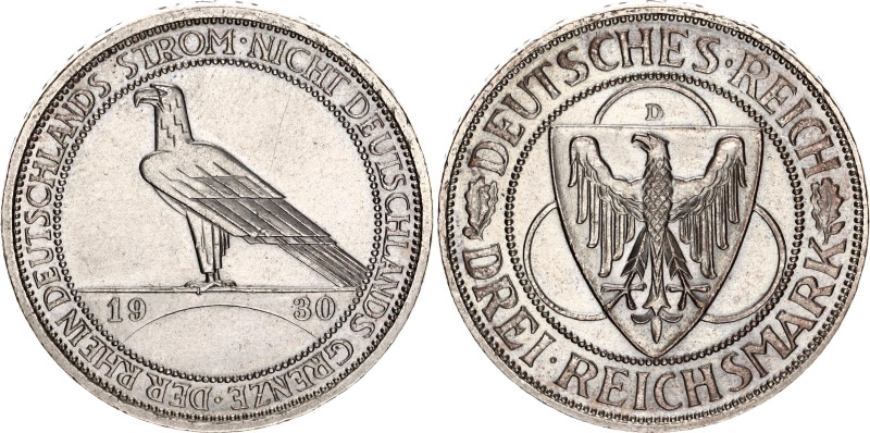 Germany - Weimar Republic 3 Reichsmark 1930 D

KM# 70, J. 345, N# 15905; Silve...