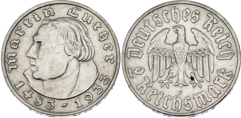 Germany - Third Reich 2 Reichsmark 1933 F

KM# 79, N# 8564; Silver; 450th Anni...