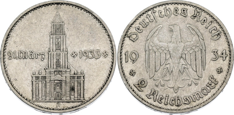 Germany - Third Reich 2 Reichsmark 1934 A

KM# 81, AKS# 93, N#7306; Silver; 1s...