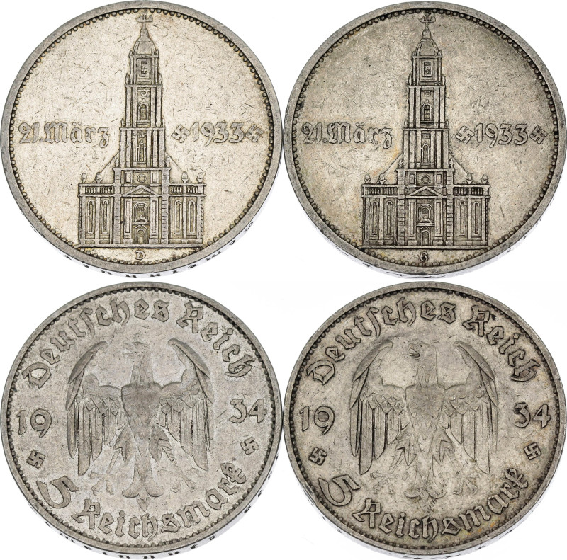 Germany - Third Reich 2 x 5 Reichsmark 1934 D & G

KM# 82, AKS# 70, J. 356, N#...