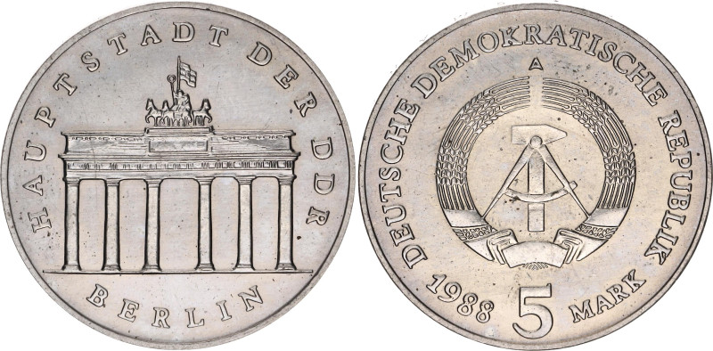 Germany - DDR 5 Mark 1988 A

KM# 29, AKS# 98, J. 1536, N# 3058; Copper-nickel;...