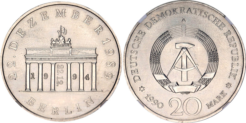 Germany - DDR 20 Mark 1990 A NGC MS65 Rare Overstruck "22.12.1994"

Gegenstemp...