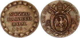 Italian States Papal States 1/2 Baiocco 1824 B