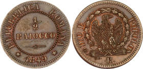 Italian States Roman Republic 1/2 Baiocco 1849 R Overstrike