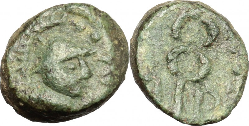 Celtic World. Gaul, Massalia. AE, after 49 BC. D/ Head of Athena right, helmeted...