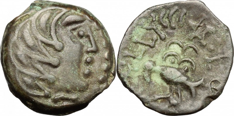 Celtic World. Gaul, Northwest. Senones. Ullucci. AE, 100-50 BC. D/ Stylized male...