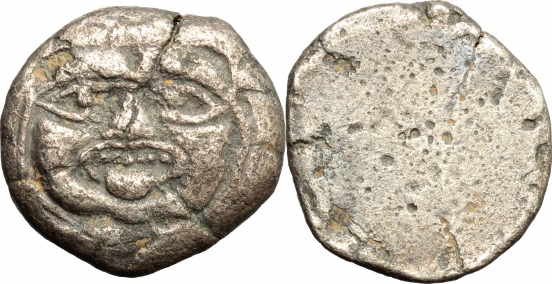 Etruria. Coastal Etruria, Populonia. AR 20 units, 4th century BC. D/ Gorgoneion....