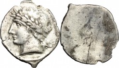 Etruria. Coastal Etruria, Populonia. AR 10 units, 4th century BC. D/ Male head left, laureate. R/ Blank. HN Italy. 168. AR. g. 2.89 mm. 21.00 About VF...