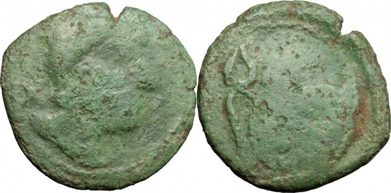 Etruria. Coastal Etruria, Populonia. AE Triens, 4th century BC. D/ Head of Vulca...