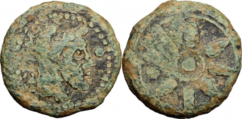 Etruria. Coastal Etruria, Vetulonia. AE Uncia, 300-250 BC. D/ Male head right; t...