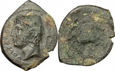 Greek Italy. Samnium, Southern Latium and Northern Campania, Aesernia. AE, 263-240 BC. D/ Head of Vulcan left, wearing laureate pileus; behind, tongs....