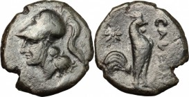 Greek Italy. Samnium, Southern Latium and Northern Campania, Cales. AE, 265-240 BC. D/ Head of Athena left, helmeted. R/ Rooster standing right; behin...
