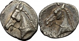 Greek Italy. Southern Apulia, Tarentum. AR Hemilitron, 325-280 BC. D/ Head of Horse left. R/ Head of horse left. SNG Cop. 1063. cf. HN Italy 981 (3/4 ...