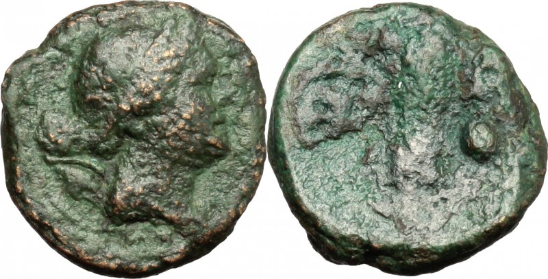Greek Italy. Lucania, Poseidonia-Paestum. AE Onkia, 264-241 BC. D/ Head of Artem...