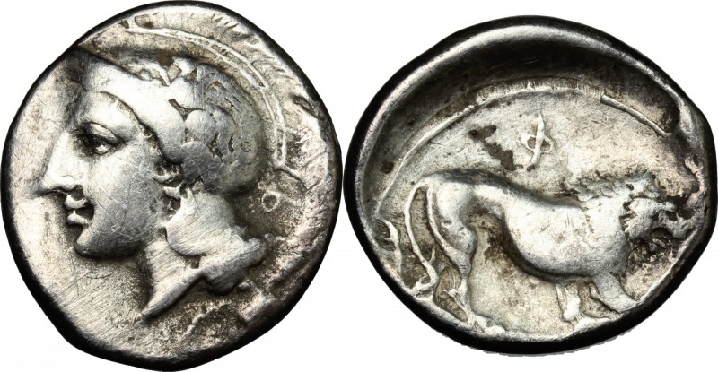 Greek Italy. Northern Lucania, Velia. AR didrachm, 390-250 BC. D/ Head of Athena...