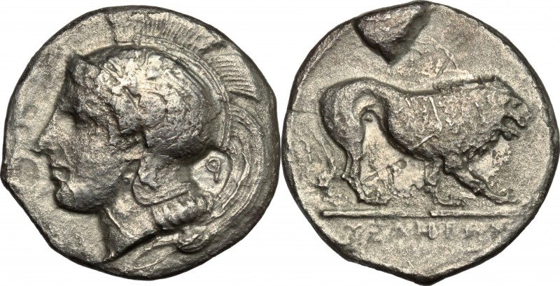 Greek Italy. Northern Lucania, Velia. AR didrachm, 390-250 BC. D/ Head of Athena...