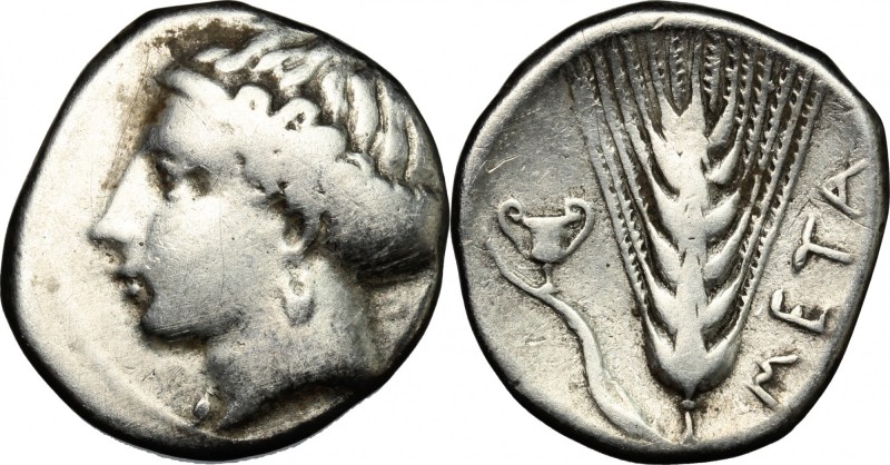 Greek Italy. Southern Lucania, Metapontum. AR Stater, 400-340 BC. D/ Head of Dem...