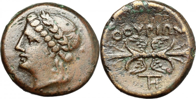 Greek Italy. Southern Lucania, Thurium. AE, c. 280 BC. D/ Head of Apollo left, l...
