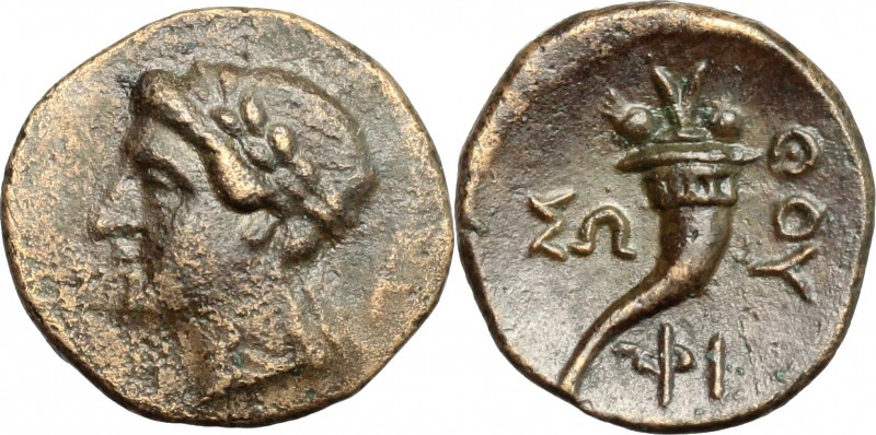 Greek Italy. Southern Lucania, Thurium. AE, c. 280 BC. D/ Head of Apollo right, ...
