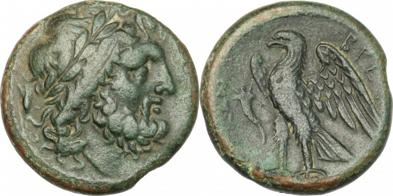 Greek Italy. Bruttium, The Brettii. AE unit, 214-211 BC. D/ Head of Zeus right, ...
