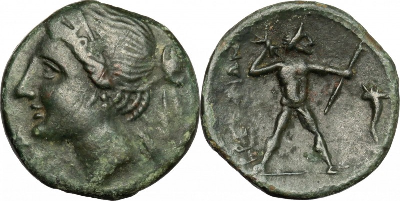 Greek Italy. Bruttium, The Brettii. AE Half, 214-211 BC. D/ Head of Nike left, d...
