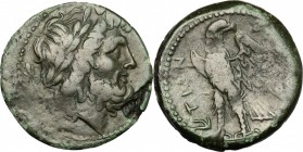 Greek Italy. Bruttium, Brettii. AE Unit, 211-208 BC. D/ Head of Zeus right, laureate; behind, dagger. R/ Eagle standing left. HN Italy 1994. SNG ANS 1...