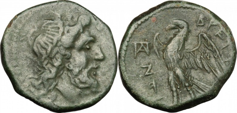 Greek Italy. Bruttium, The Brettii. AE Unit, 208-203 BC. D/ Head of Zeus right, ...