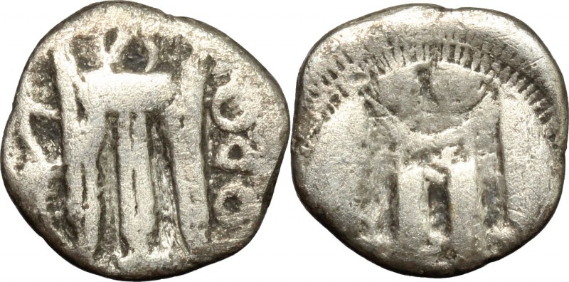 Greek Italy. Bruttium, Kroton. AR Tetrobol, 530-500 BC. D/ Tripod. R/ Incuse tri...