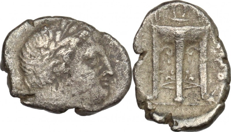 Greek Italy. Bruttium, Kroton. AR Octobol, c. 300-250 BC. D/ Male head right, la...