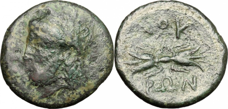 Greek Italy. Bruttium, Locri. AE, c. 317-289 BC. D/ Head of Zeus left, laureate....