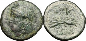 Greek Italy. Bruttium, Locri. AE, c. 317-289 BC. D/ Head of Zeus left, laureate. R/ Thunderbolt. HN Italy 2354. AE. g. 7.98 mm. 23.00 Partly green pat...
