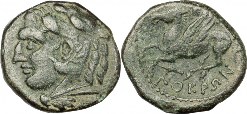 Greek Italy. Bruttium, Locri. AE, 300-286 BC. D/ Head of Heracles left, wearing ...