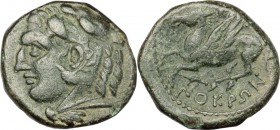 Greek Italy. Bruttium, Locri. AE, 300-286 BC. D/ Head of Heracles left, wearing lion's skin. R/ Pegasus flying left; in field, club. HN Italy 2415. AE...