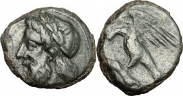 Sicily. Akragas. AE, 338-287 BC. D/ Head of Zeus left, laureate. R/ Eagle standing left on hare. SNG Cop. 95. SNG ANS 1113. AE. g. 3.97 mm. 17.00 Abou...