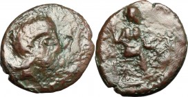 Sicily. ATL. AE Trias, 357-336 BC. D/ Head of Athena right, helmeted. R/ Female figure seated right, holding scepter. CNS III, 2. SNG ANS -. AE. g. 2....