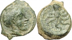 Sicily. Eryx. AE Onkia, 400-340 BC. D/ Female head right. R/ Cuttle-fish. CNS I, 24. AE. g. 1.42 mm. 12.00 Green patina. F.