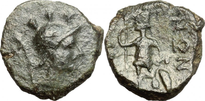 Sicily. Iaitos. Roman Rule. AE after 241 BC. D/ Head of warrior right, helmeted;...