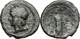 Sicily. Katane. AE, 2nd-1st century BC. D/ Head of Apollo left, laureate. R/ Aphrodite Hyblaia standing right and holding dove. CNS III, 26. AE. g. 2....