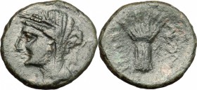 Sicily. Leontini. AE, late 3rd century BC. D/ Head of Demeter left, veiled, wearing wreath of corn-ears. R/ Bundle of corn-ears. CNS III, 9. AE. g. 3....